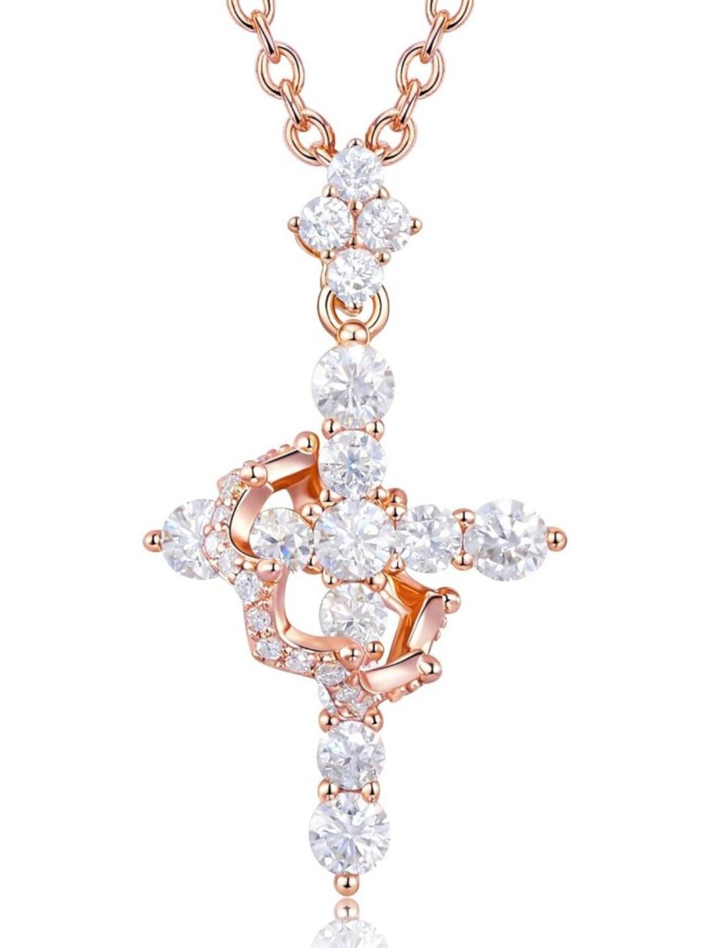 Elegant Moissanite Cross Necklace with Crown - Sterling Silver Jewelry for Women